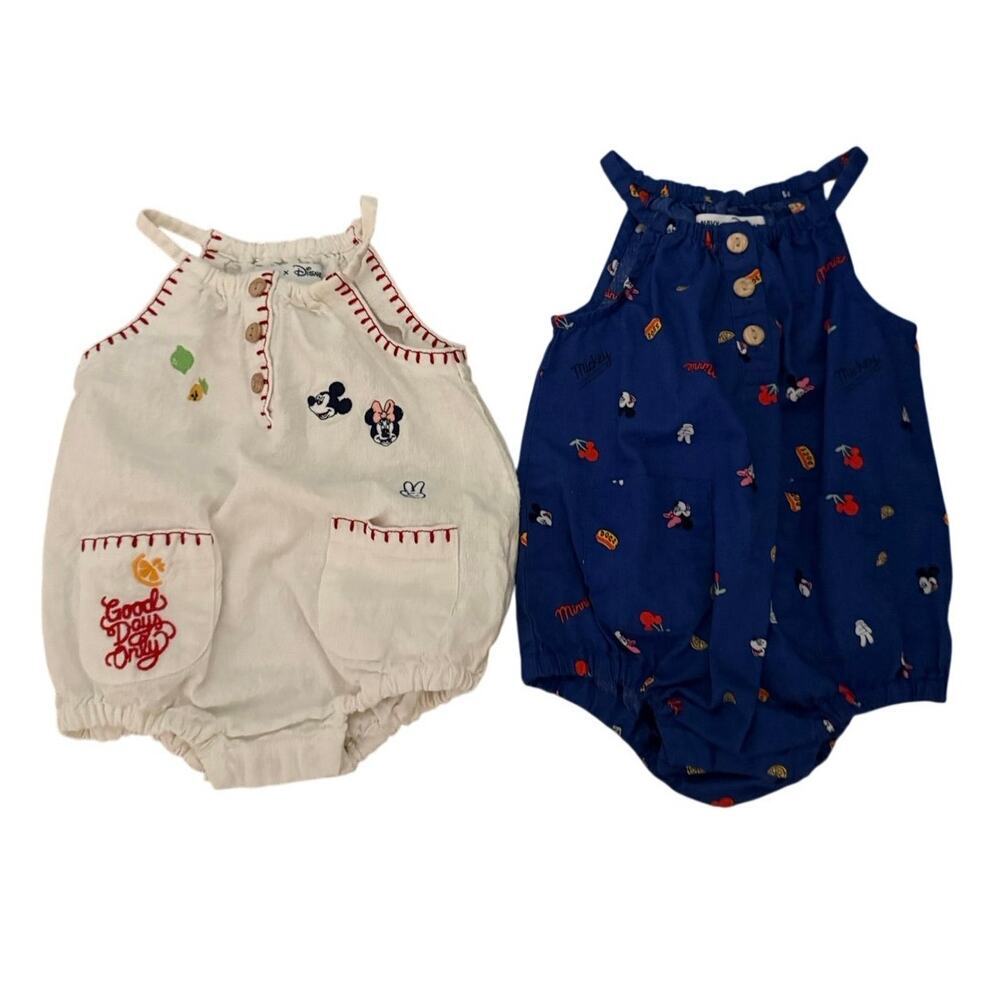 Old Navy x Disney Baby Girl Outfit Bundle 3-6 M, Mickey & Minnie, Blue/White